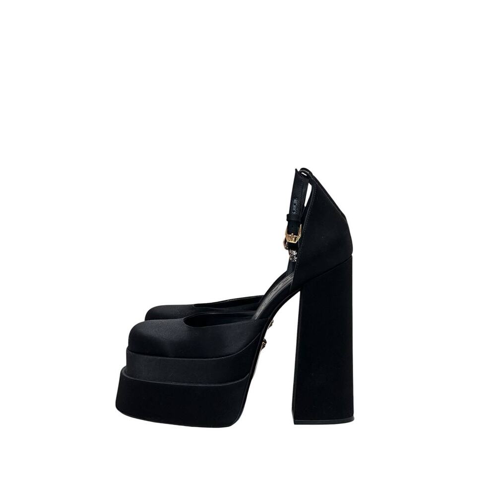 Versace La Medusa Crystal Satin Block Heel Pumps Sz 38